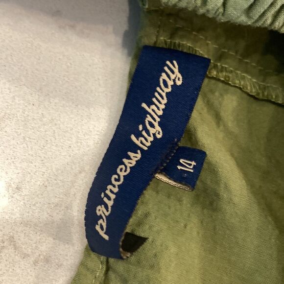 Princess Highway ModCloth 100% Cotton Liv Puff Sleeve Mini Dress Olive Green S14 - Picture 6 of 8